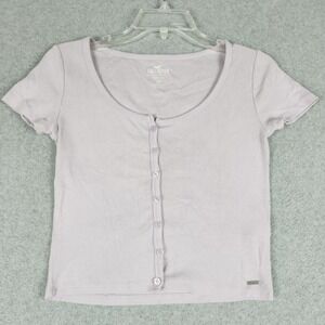 Hollister Must Have Crop Baby Tee Girls XS Lavender Purple Ribbed Button Front